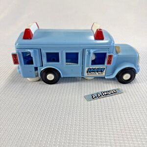 Vintage 1982 Smurf School Bus 8.5" Plastic + 2 Smurf Figures Peyo 80s Toy Illco